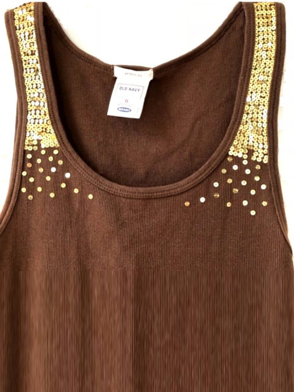 Old Navy Brown with Gold Sequins Tank